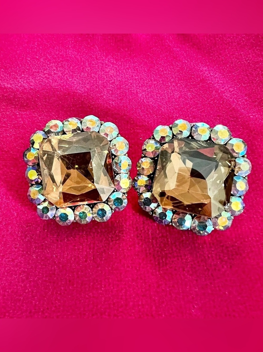 Rhinestone Statement Earrings in AB & Topaz